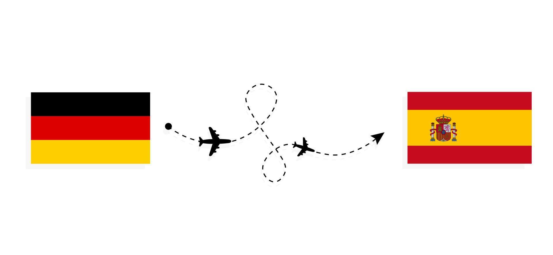 Vuelo y viaje desde Alemania a España en avión de pasajeros concepto de viaje vector