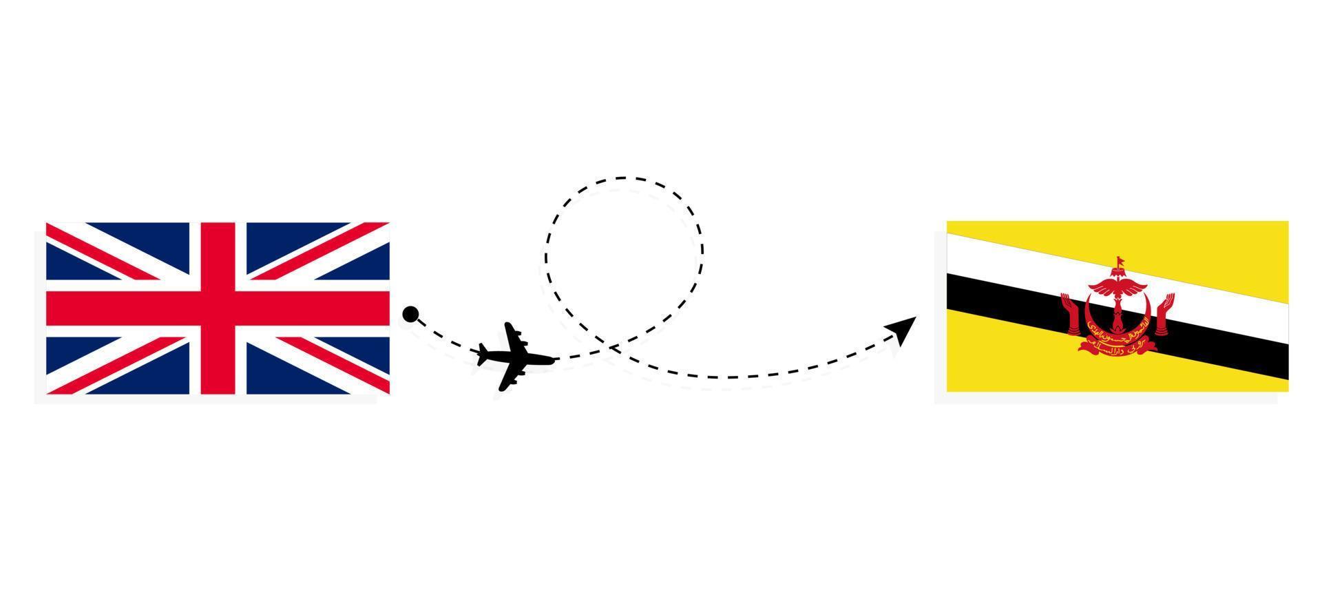 Flight and travel from United Kingdom of Great Britain to Brunei by passenger airplane Travel concept vector