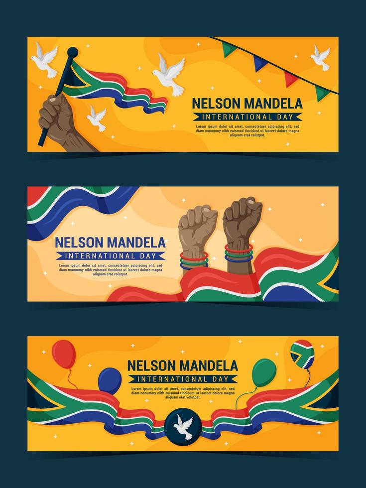 conjunto de banners del día internacional de nelson mandela vector