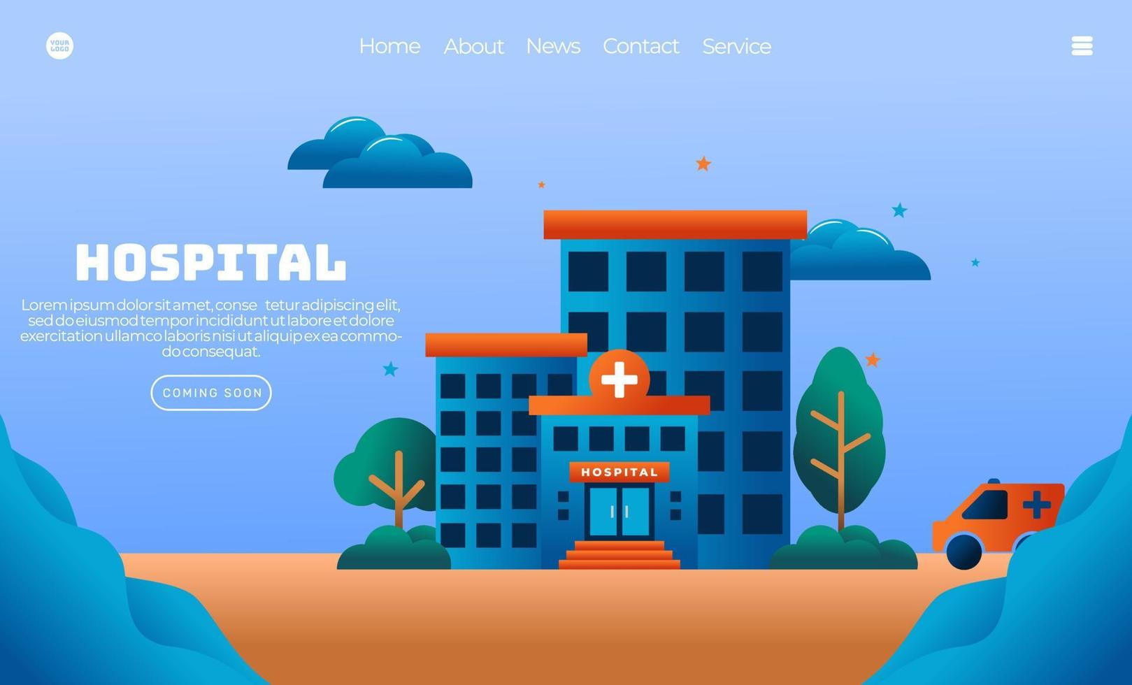 hospital with ambulance illustration for web landing page template, banner, presentation, social, and print media. vector illustration