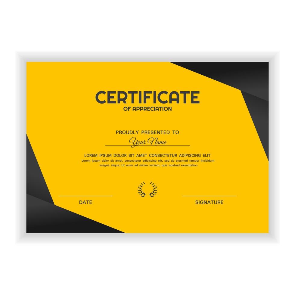 plantilla de premio de certificado de reconocimiento creativo con color amarillo vector