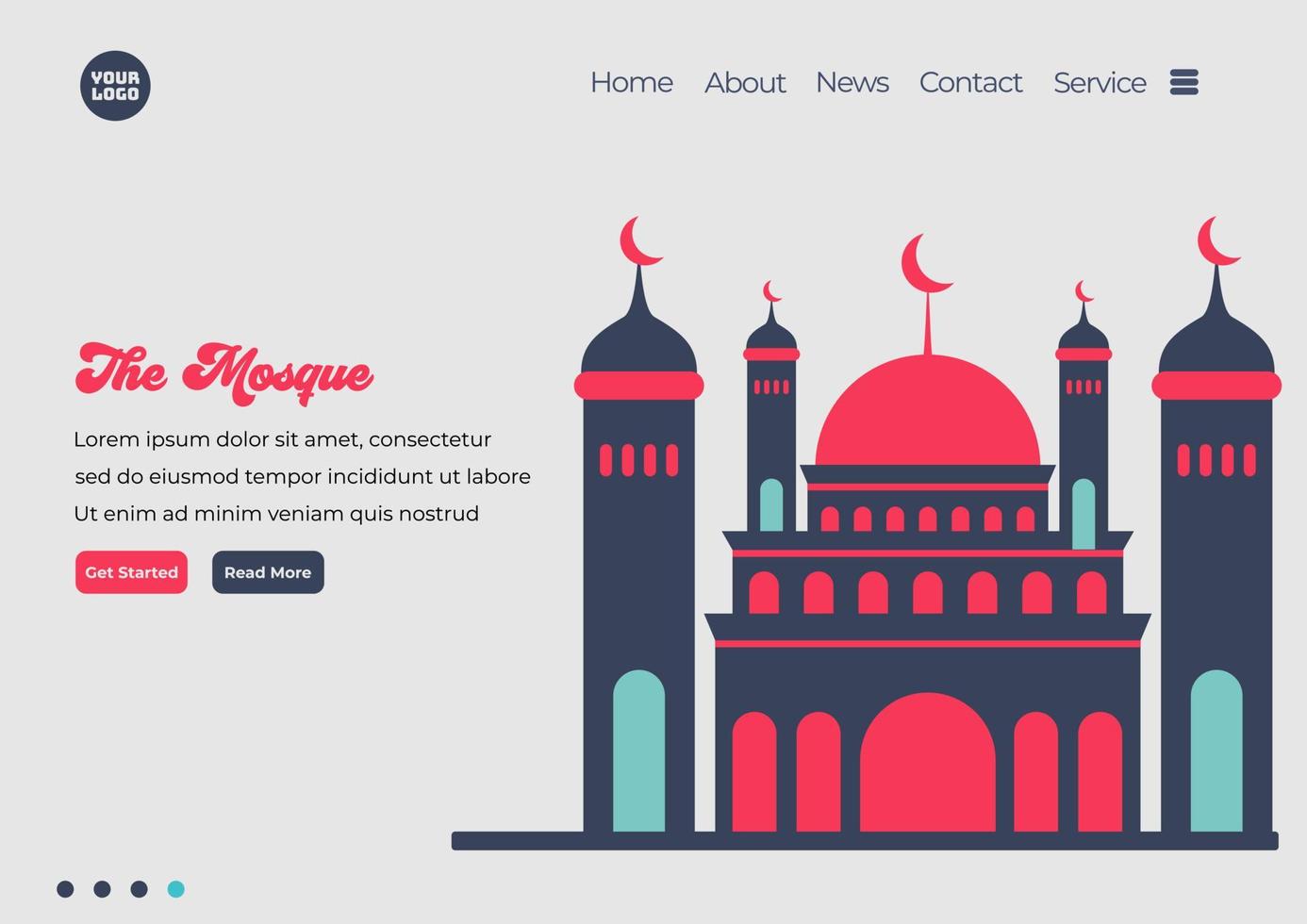 Landing page template of Mosque illustration. Modern flat design concept of web page design for website and mobile website. Easy to edit and customize. Vector illustration. Flat design style