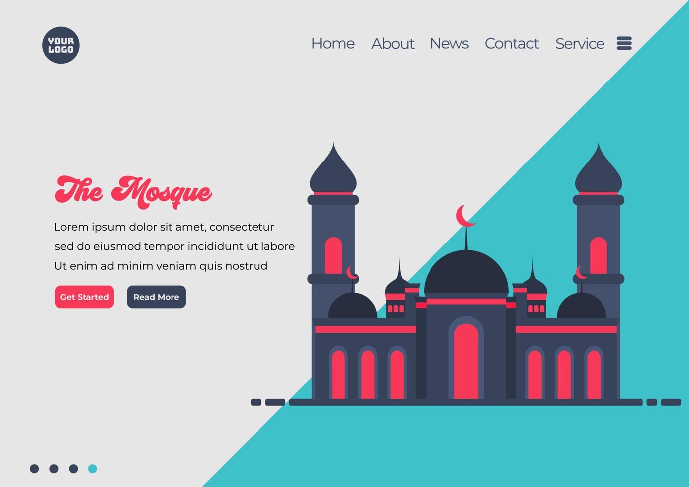 Landing page template of Mosque illustration. Modern flat design concept of web page design for website and mobile website. Easy to edit and customize. Vector illustration. Flat design style