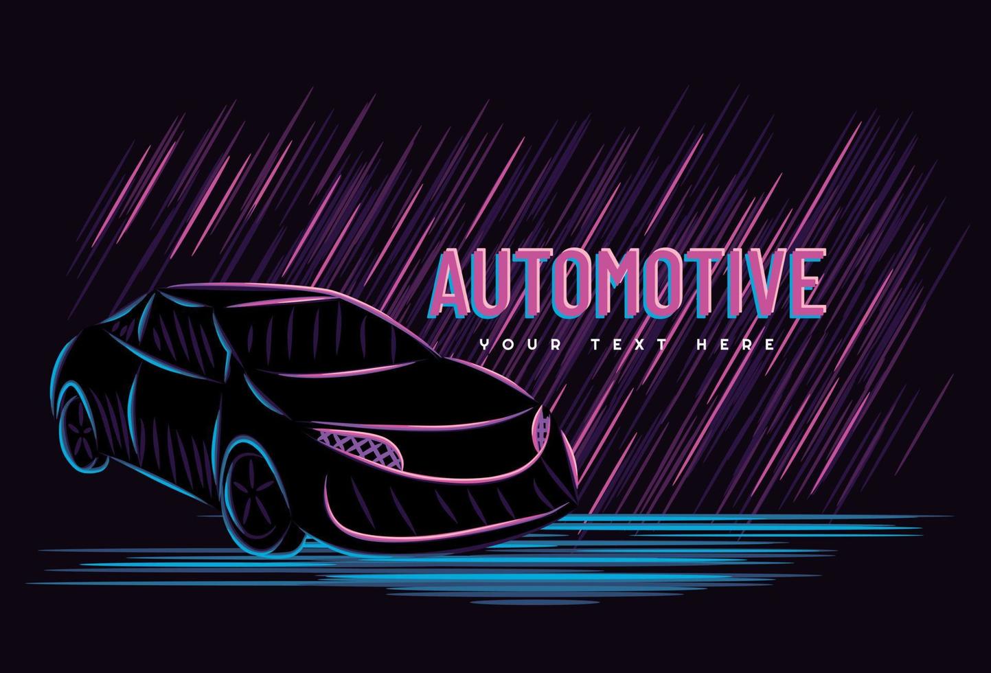 Illustration vector graphic of car automotive concept with line art neon sign style, Good for t shirt, banner, poster, landing page, flyer.