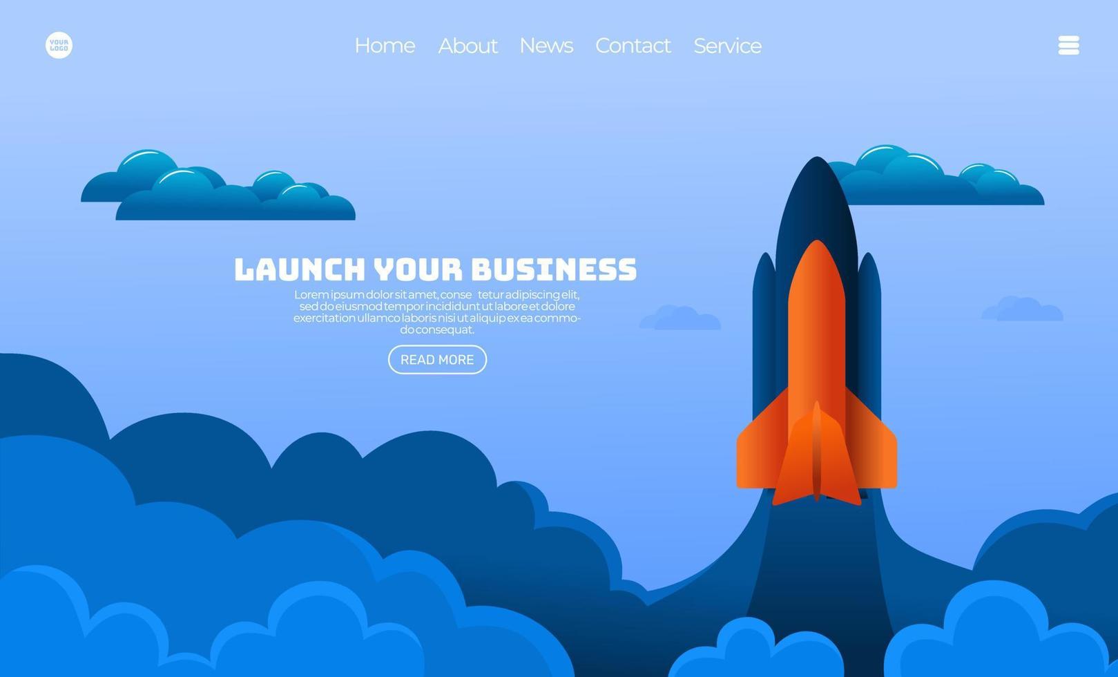 Illustration vector graphic of orange rocket towards the sky. Business concept. Perfect for web landing page, banner, poster, etc.