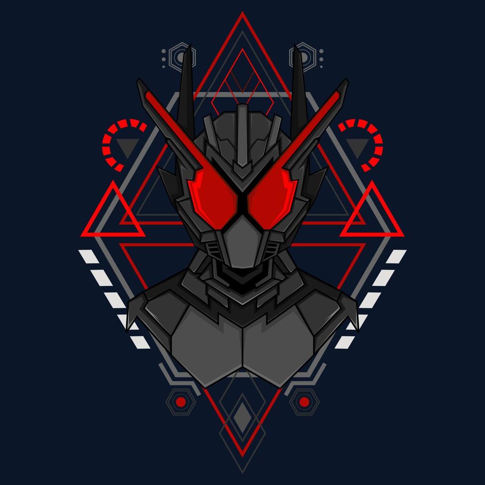 Illustration vector graphic of cyborg robot knight in the sacred geometry ornaments background, Perfect for T-Shirt Design, Sticker, Poster, Merchandise and E-sport logo