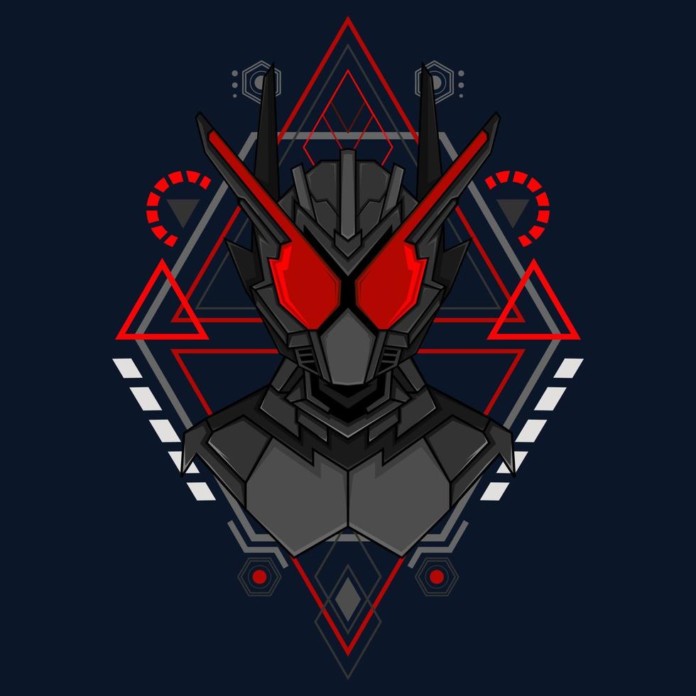 gráfico vectorial ilustrativo del caballero robot cyborg en el fondo de los adornos de geometría sagrada, perfecto para el diseño de camisetas, adhesivos, afiches, mercancías y logotipo de e-sport vector