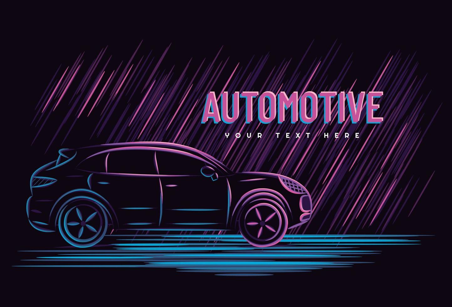 gráfico vectorial ilustrativo del concepto automotriz de automóvil con estilo de letrero de neón de arte lineal, bueno para camiseta, pancarta, afiche, página de destino, volante. vector