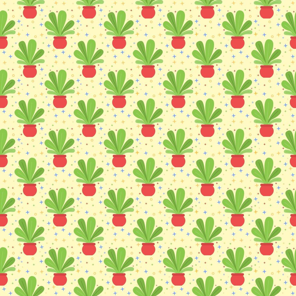 seamless pattern vector plants with red pot flat design style