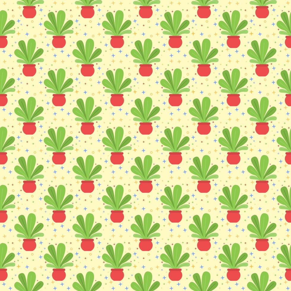 seamless pattern vector plants with red pot flat design style