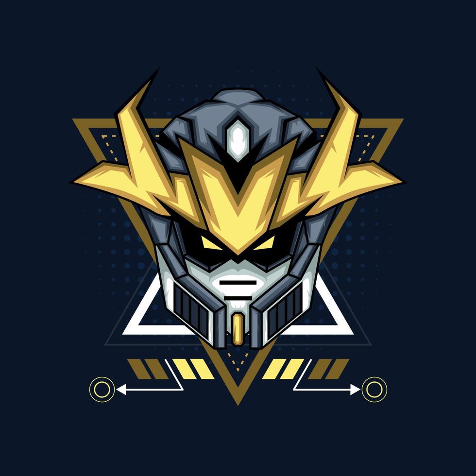 Illustration vector graphic of cyborg robot knight in the sacred geometry ornaments background, Perfect for T-Shirt Design, Sticker, Poster, Merchandise and E-sport logo