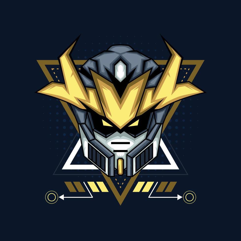 gráfico vectorial ilustrativo del caballero robot cyborg en el fondo de los adornos de geometría sagrada, perfecto para el diseño de camisetas, adhesivos, afiches, mercancías y logotipo de e-sport vector