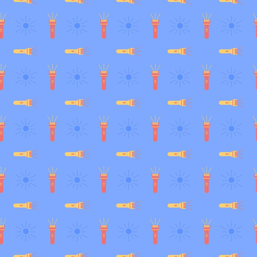 red and yellow Flashlight icon isolated seamless pattern on blue background. vector