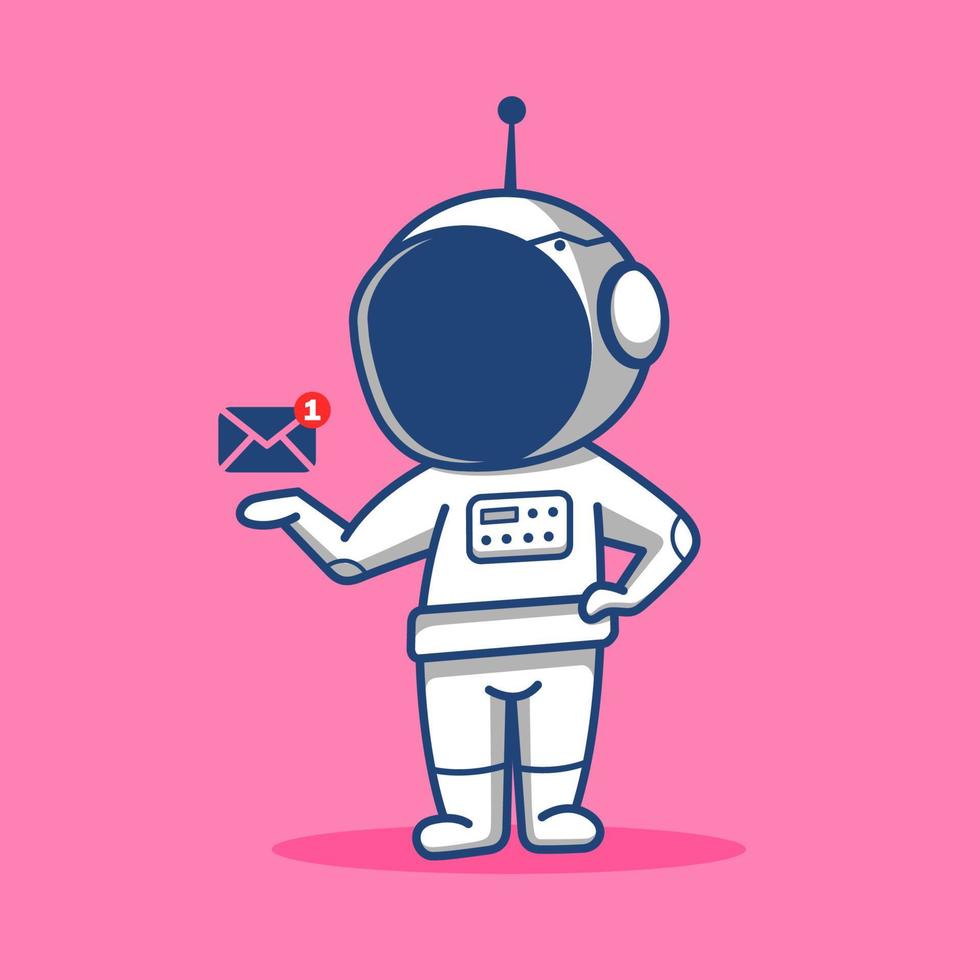 cartoon chibi astronaut notify that there is a message. cartoon illustration vector