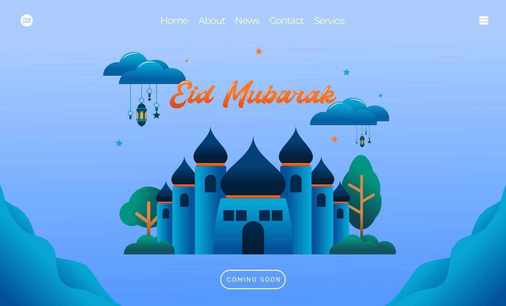 concepto de saludo de eid mubarak con ilustración de mezquita para plantilla de página de destino web, banner, presentación, medios sociales e impresos. ilustración de vector de diseño plano islámico eid fitr o adha