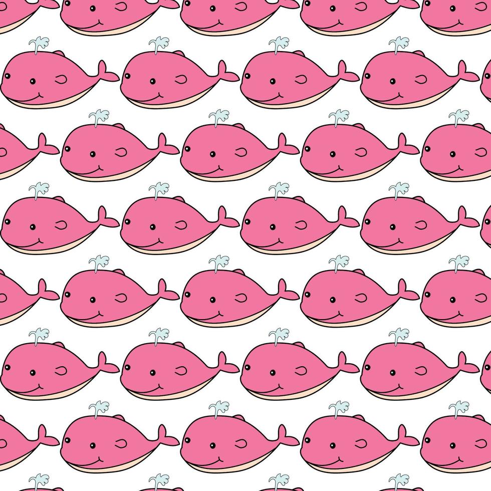 fondo transparente de patrón de dibujos animados de ballena rosa vector