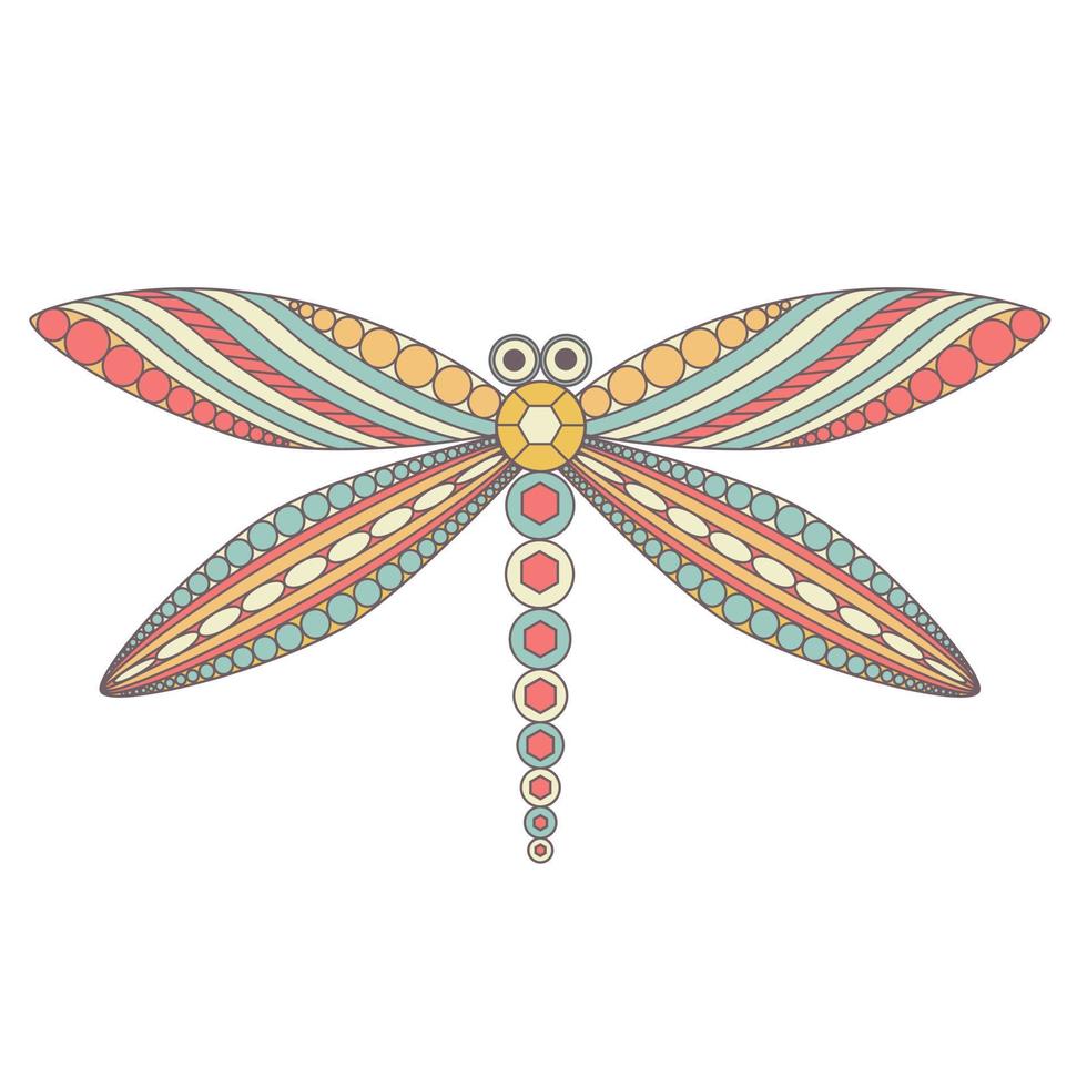 libélula pintada con círculos y líneas vector aislado