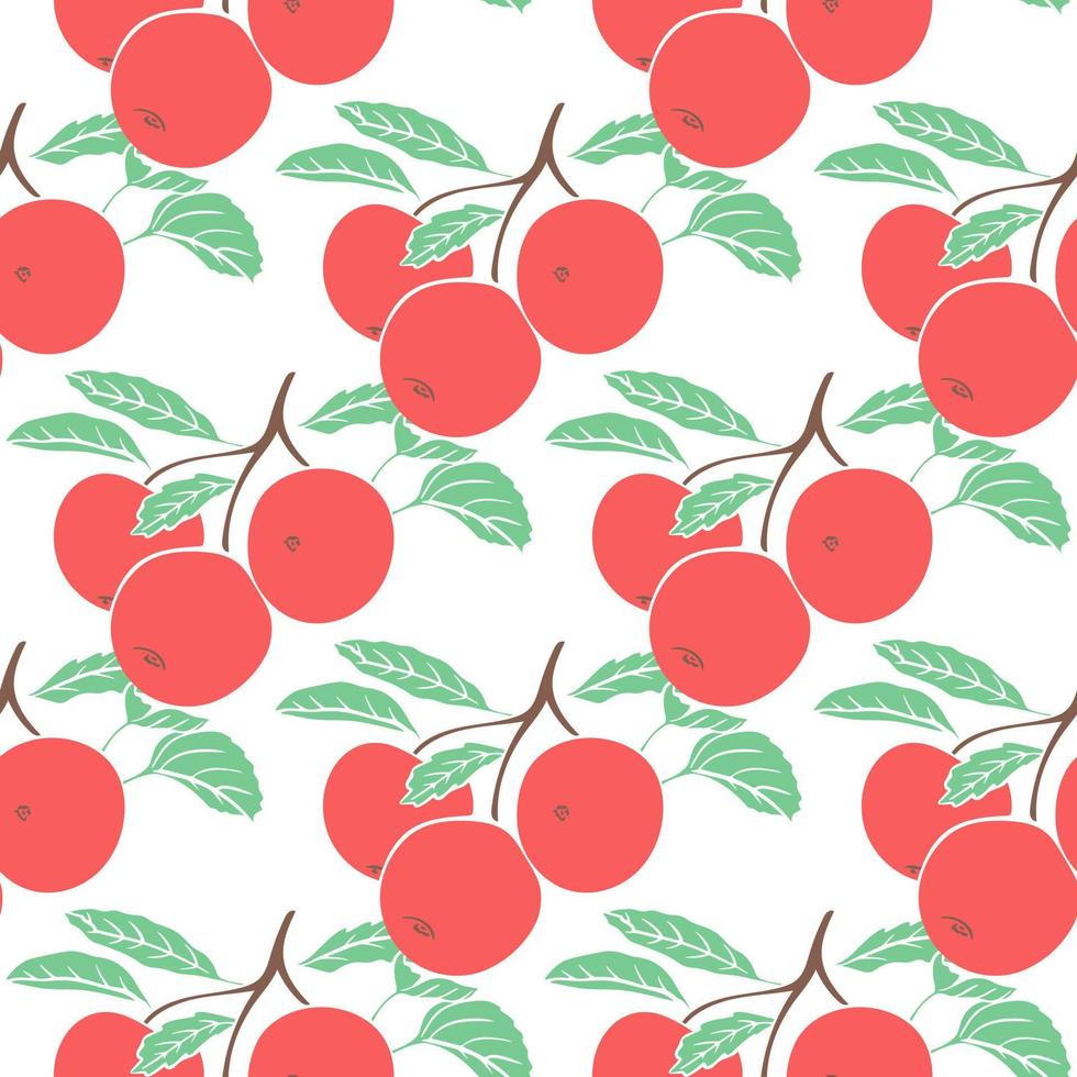 Seamless pattern red apples on branch vector