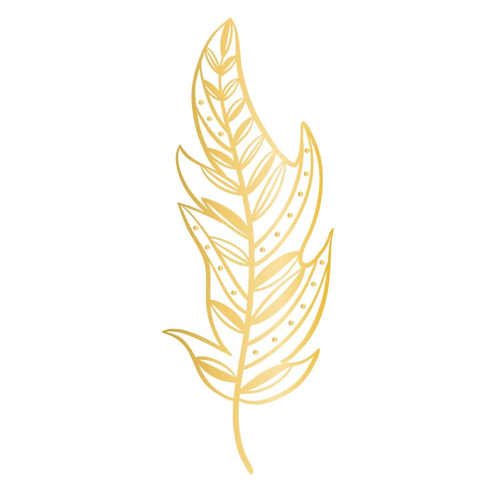 pluma dorada de lujo decorada con líneas y puntos ilustraciones vectoriales aisladas vector