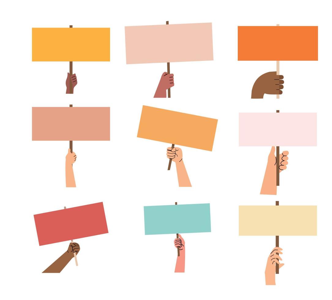 Hands holding banners sign concept set vector