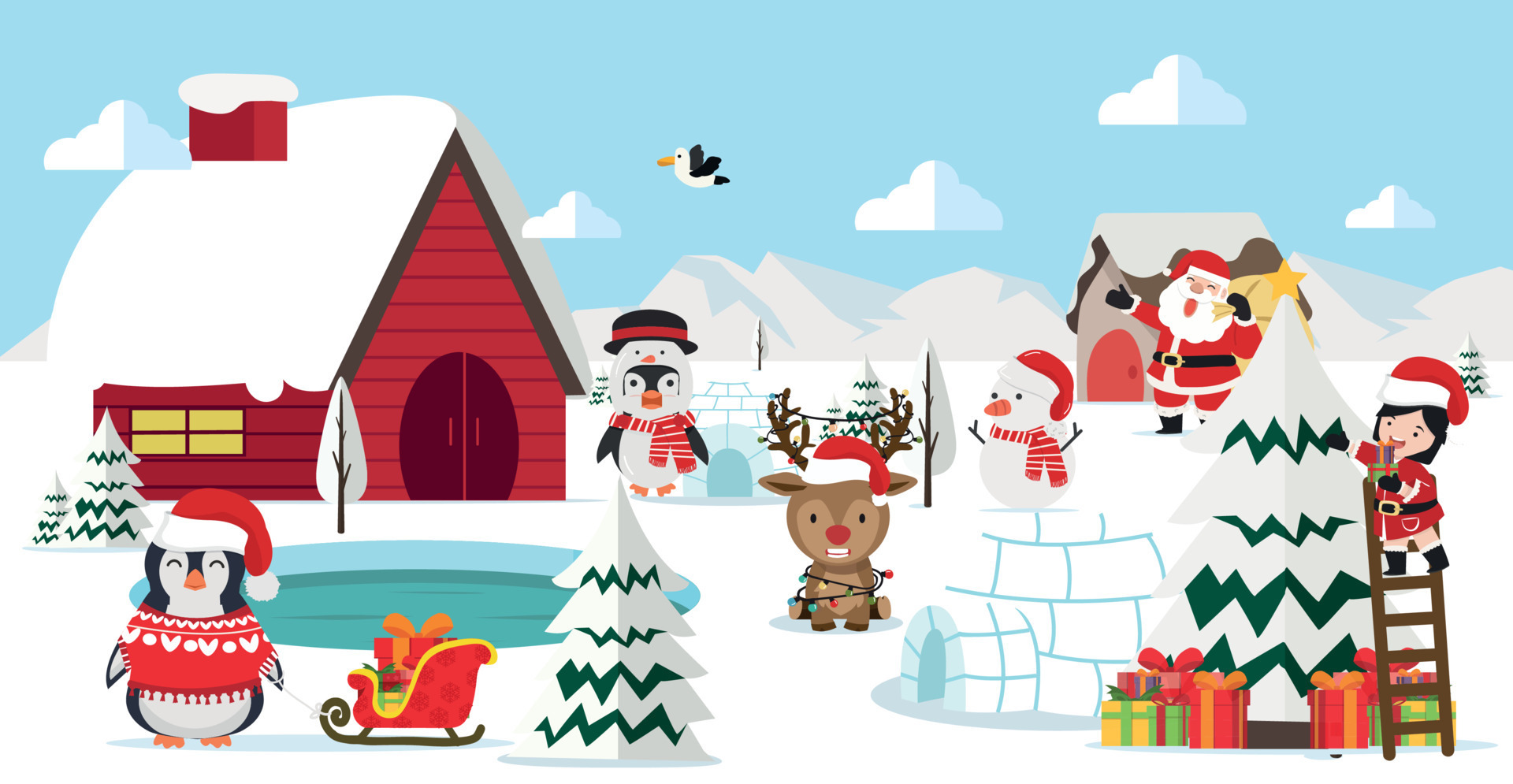 North pole arctic Landscape christmas cartoon Background 8100882 Vector
