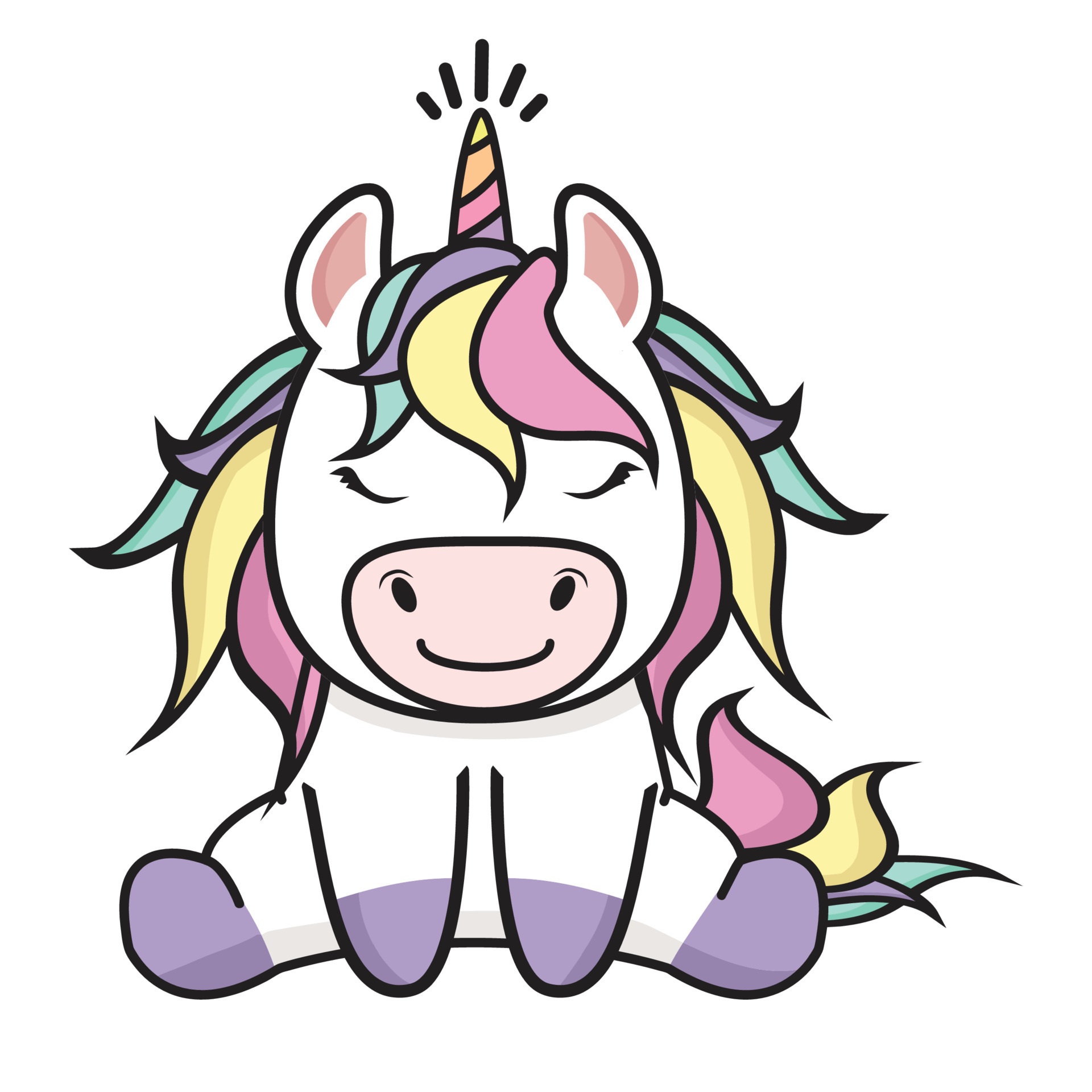 Cute Unicorn Sitting Cartoon Vector 8100887 Vector Art At Vecteezy