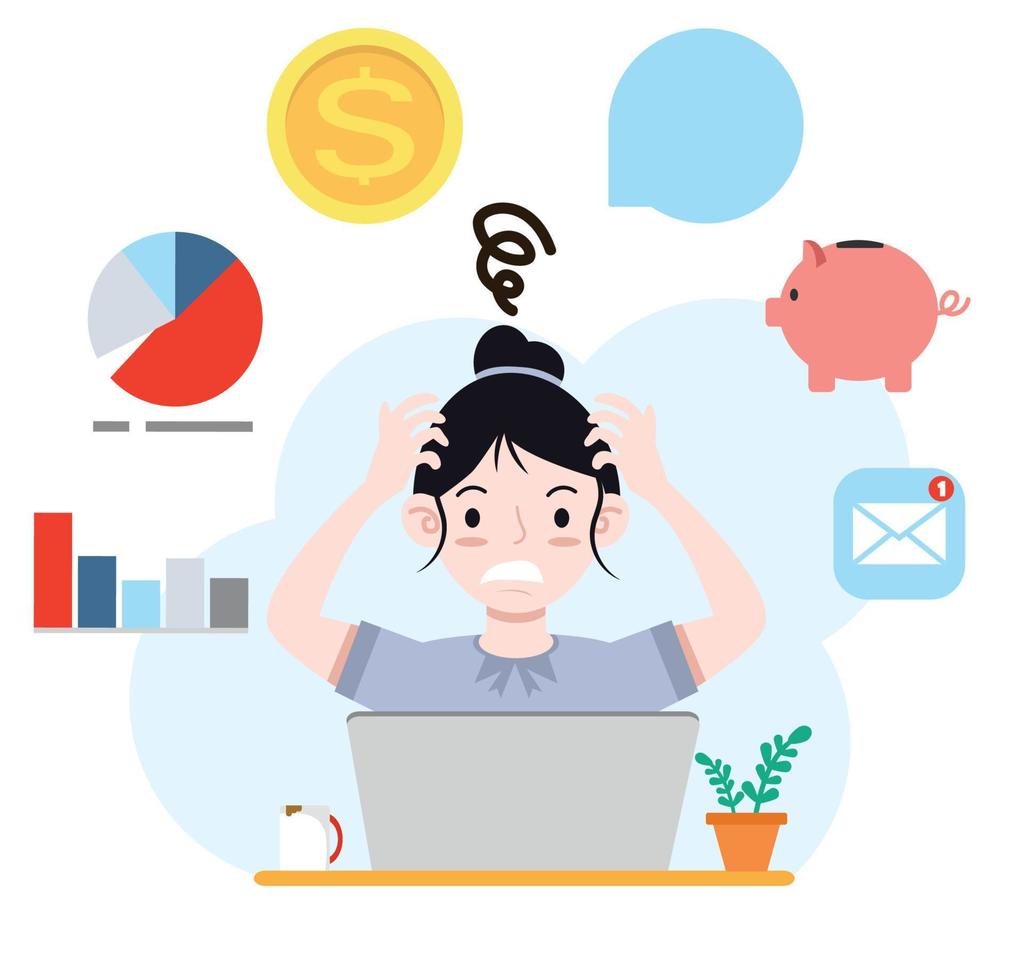 Young stressed woman worker in office tired vector
