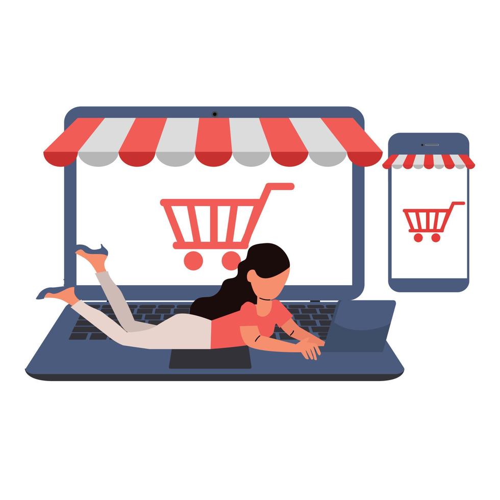 woman with laptop and smartphone shop online concept vector