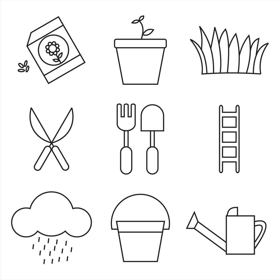 conjunto de iconos de vector de línea de jardinería