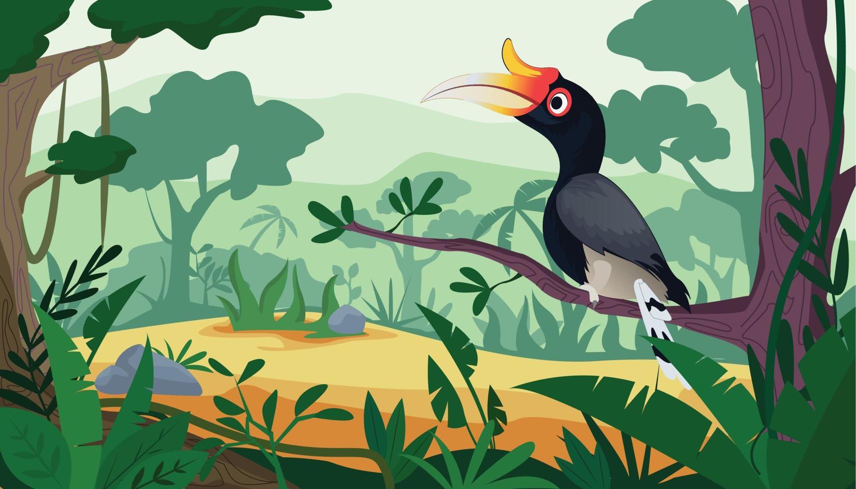 Hornbill in Rainforest vector