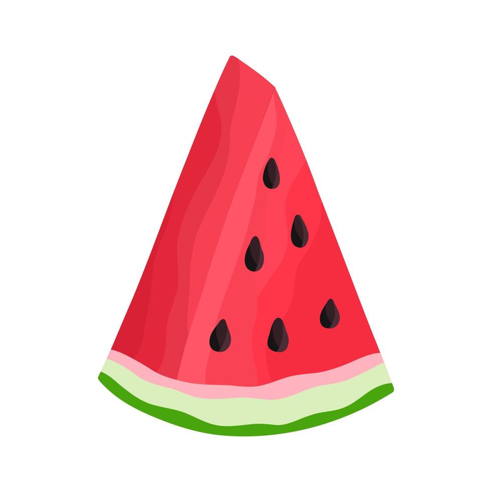 Cartoon color red piece of watermelon with shadow. Sweet exotic food in a cut for healthy food on isolated background. vector