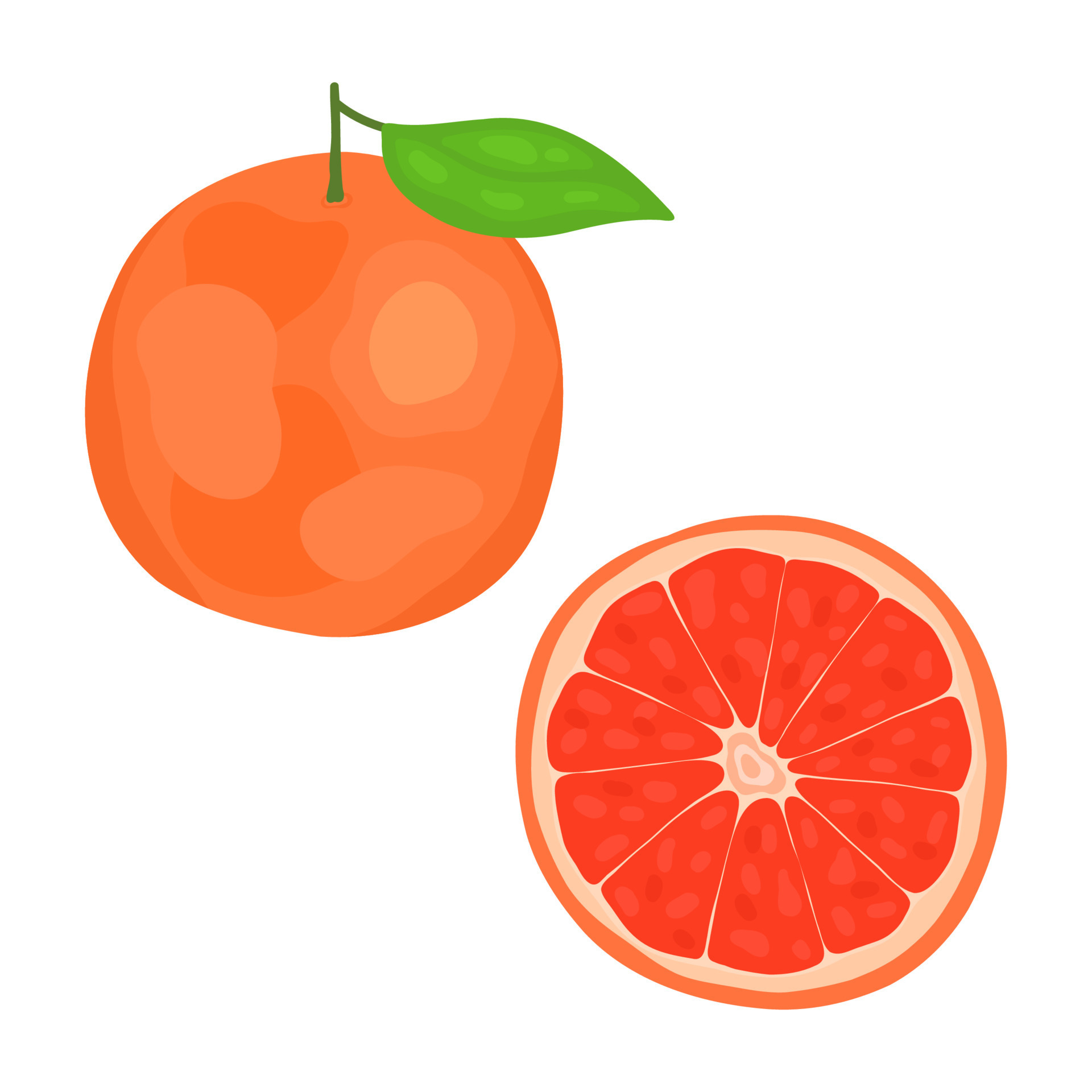 pomelo entero maduro de color de dibujos animados con sombra y rebanada