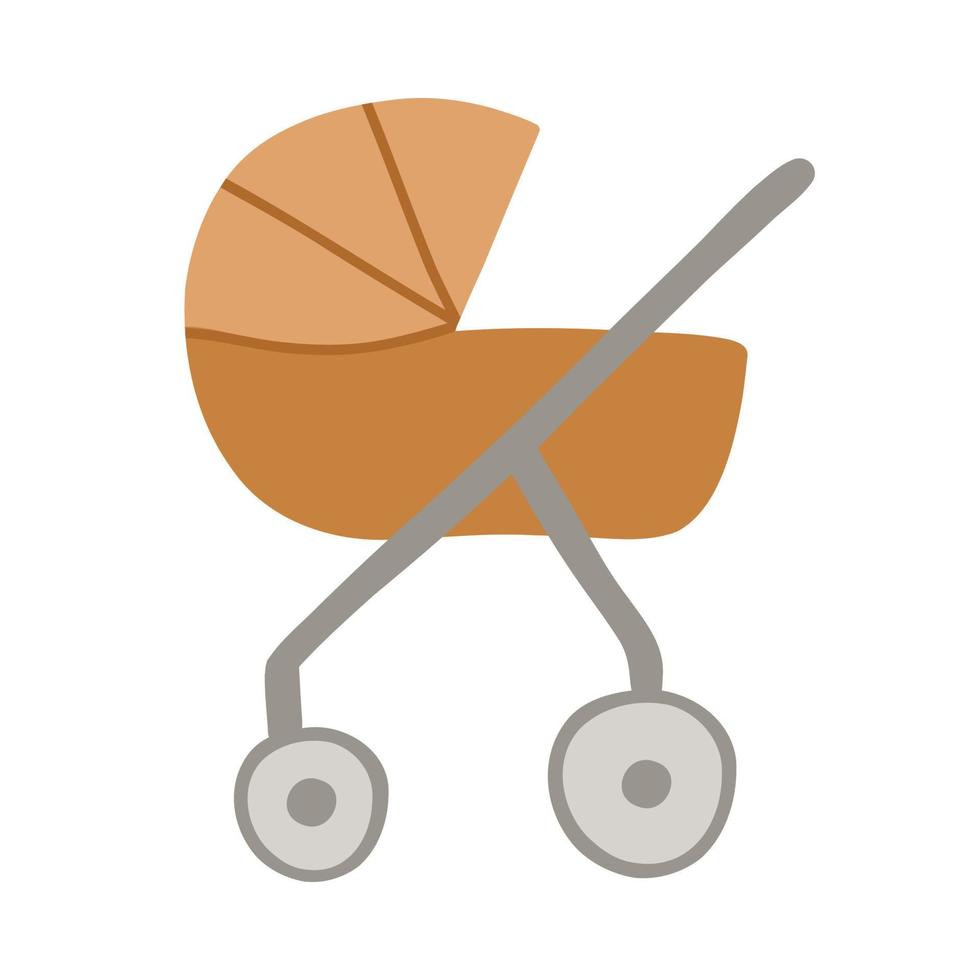 Brown baby stroller in boho hand drawn style vector