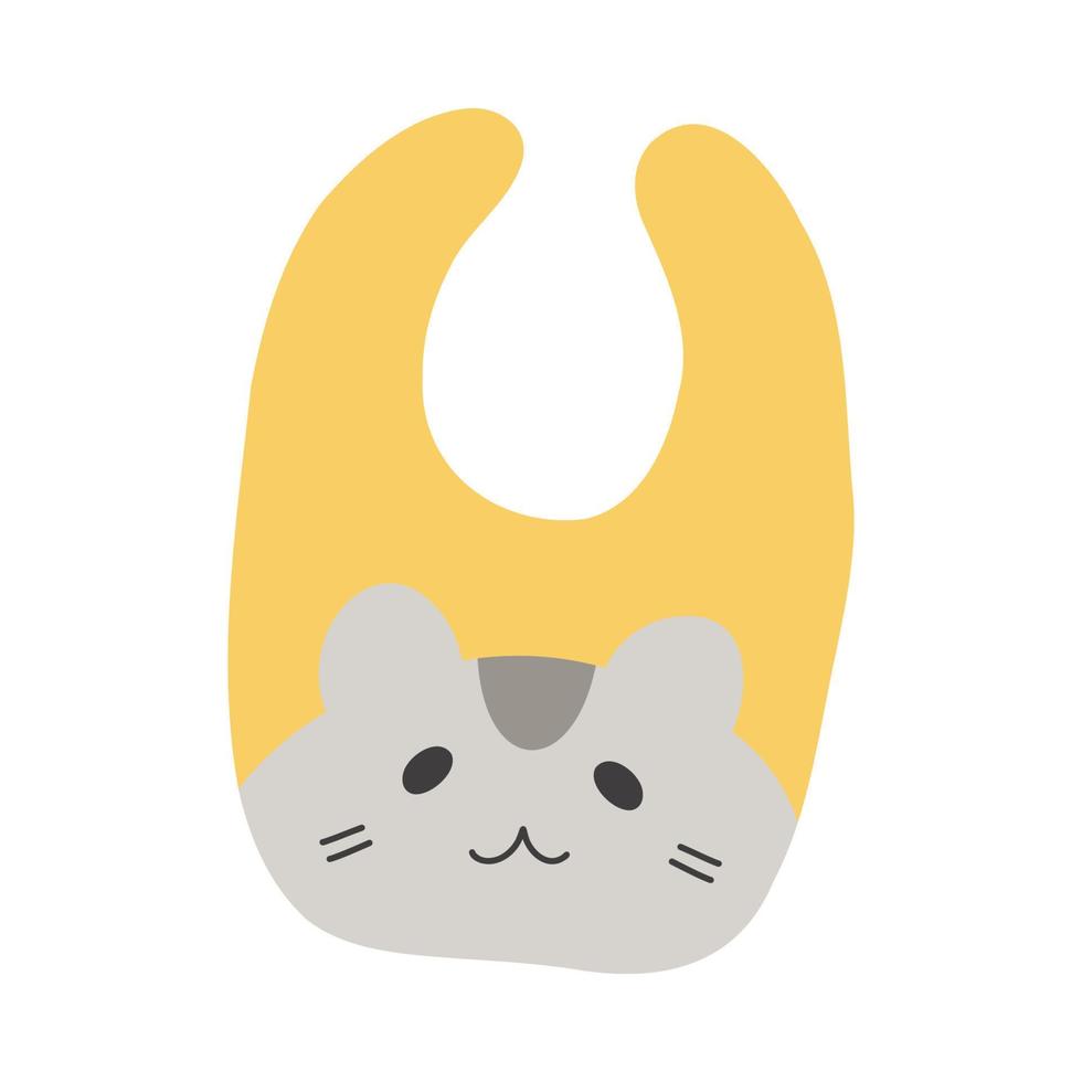 bebé lindo babero amarillo con gato gris juguetón en estilo boho dibujado a mano vector