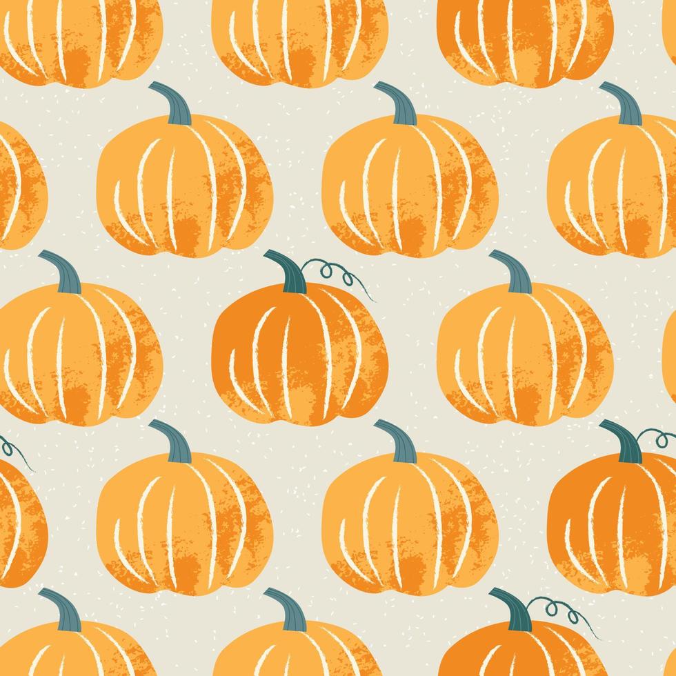 Seamless pattern with pumpkin in pastel colors. Hand drawn colorful vector illustration. Craft stamp style