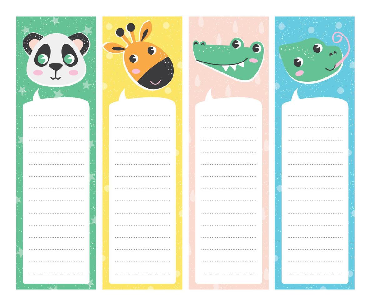 Cute vertical cards with animal in cartoon style. Template for card, bookmark, banner. Tags with place for text. Vector illustration