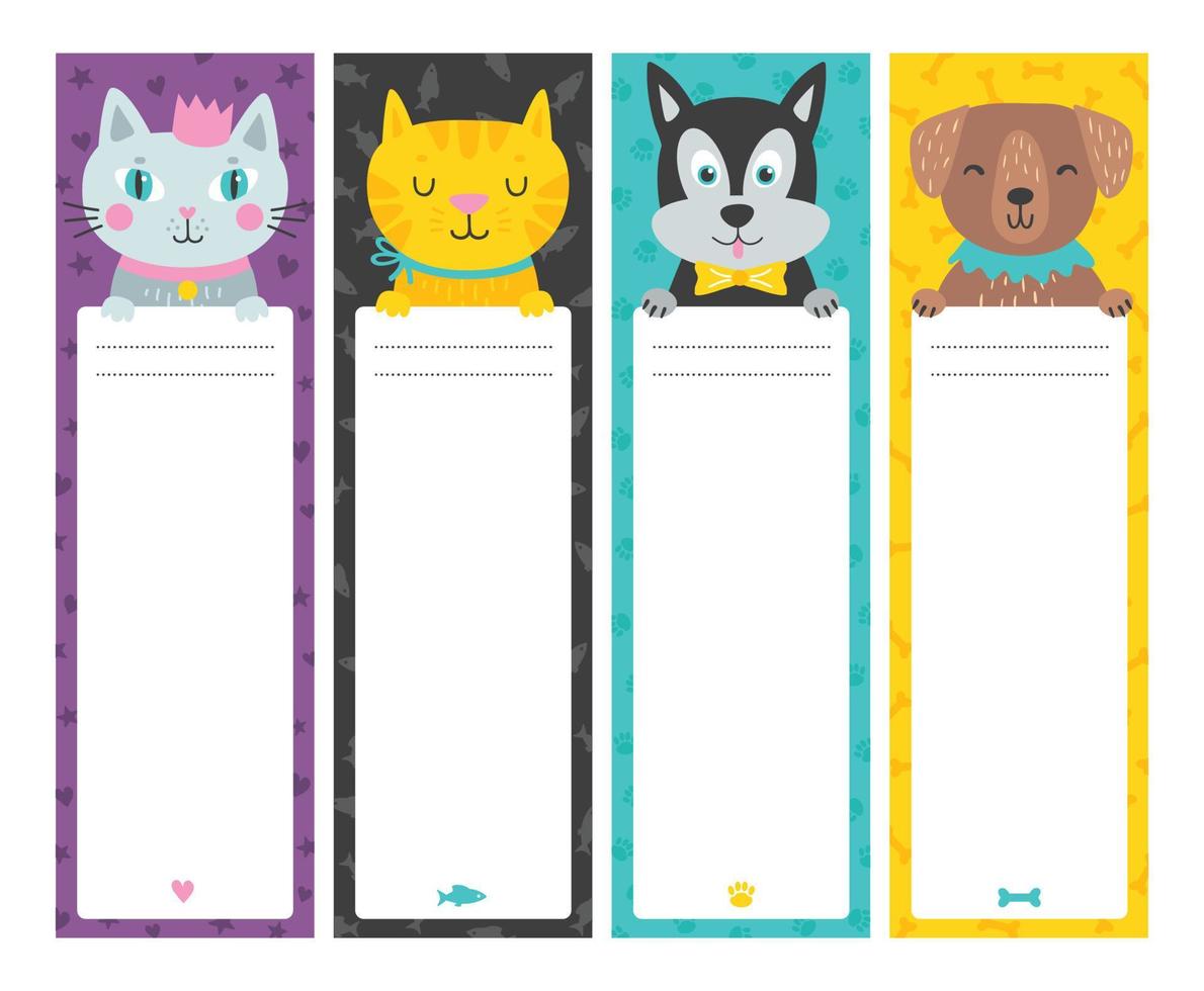 bonitas tarjetas verticales con animales al estilo de las caricaturas. plantilla para tarjeta, marcador, banner. etiquetas con lugar para texto. ilustración vectorial vector