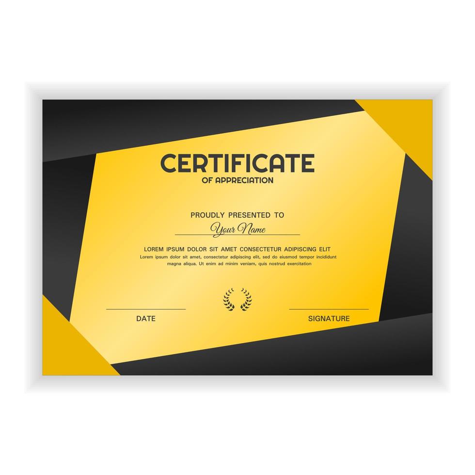 Creative Certificate of Appreciation Award Template with yellow color vector