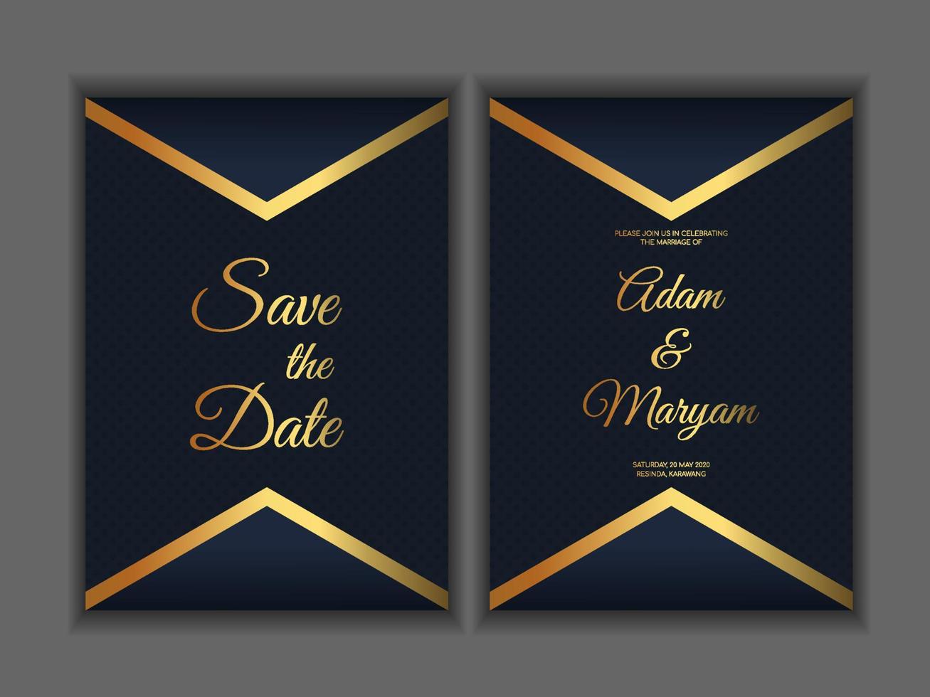 diseño de tarjetas de felicitación, invitaciones de boda, rsvp o plantilla para diploma de concurso de escritores con marco dorado y flor sobre un fondo turquesa oscuro vector