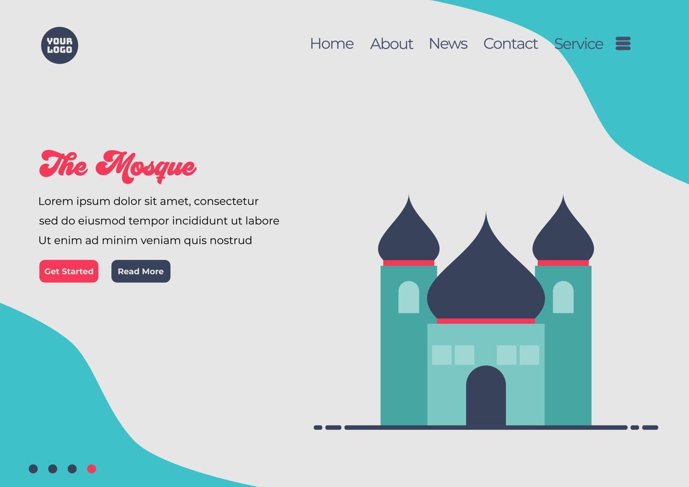 Landing page template of Mosque illustration. Modern flat design concept of web page design for website and mobile website. Easy to edit and customize. Vector illustration. Flat design style