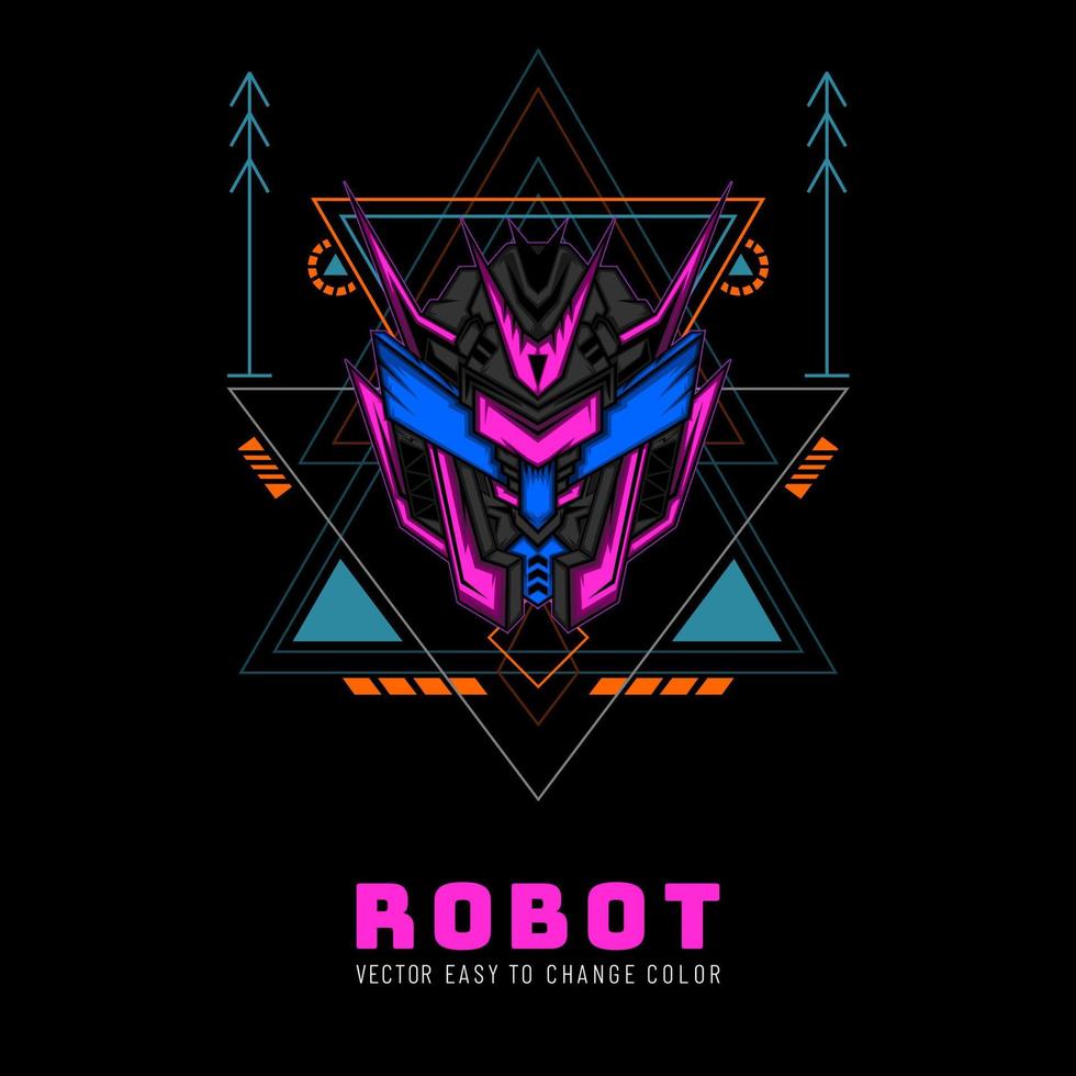 Robot Knight From Future for merchandise, clothing or other with modern scare geometry ornament vector