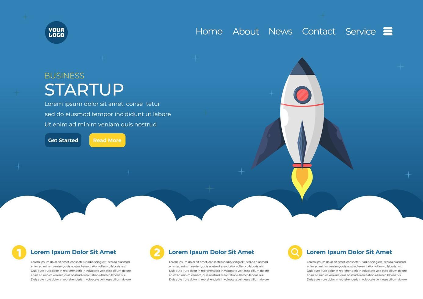 Startup business concept, with rocket illustration. Business project startup process, idea through planning and strategy, time management. vector