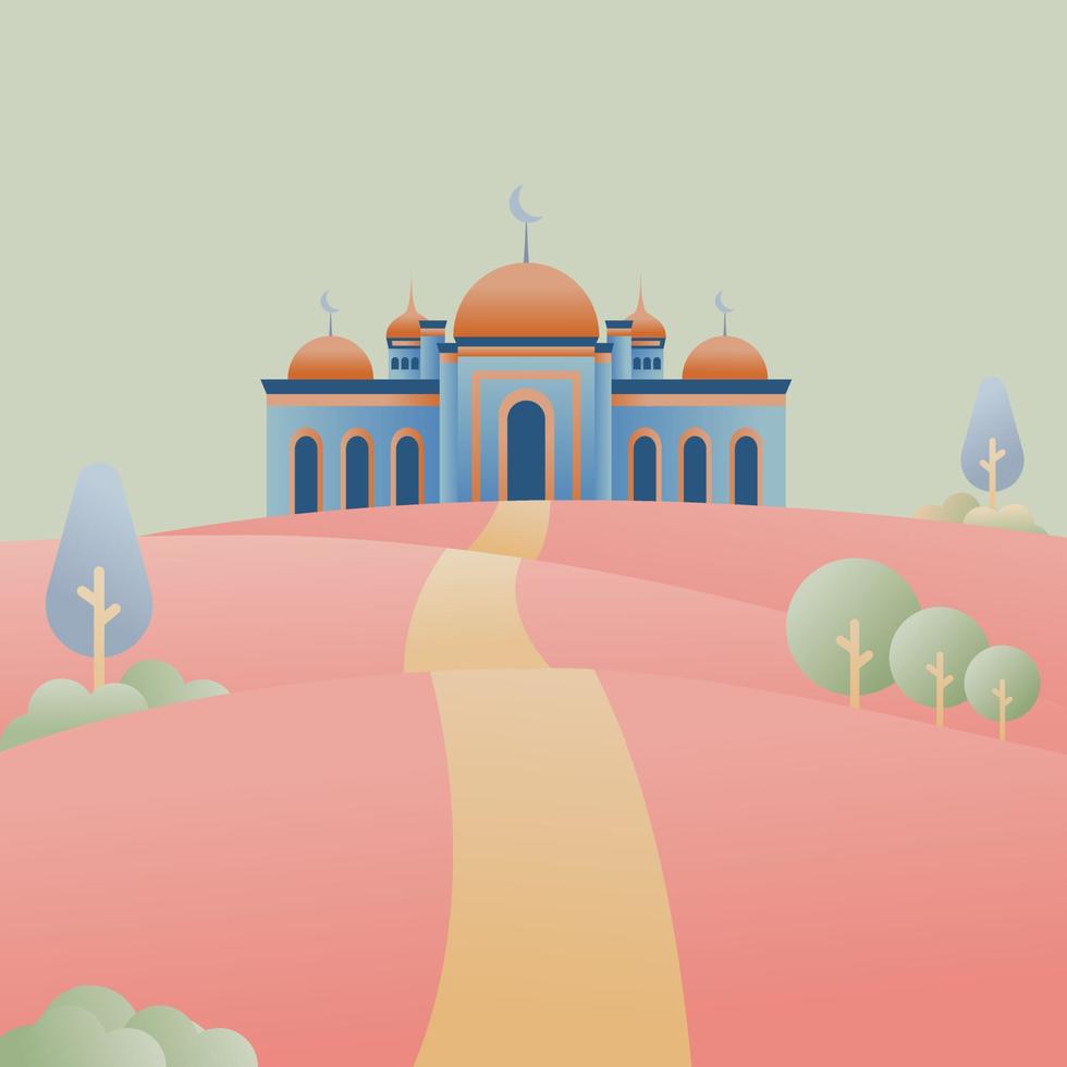 ilustración de vista de mezquita con color suave vector