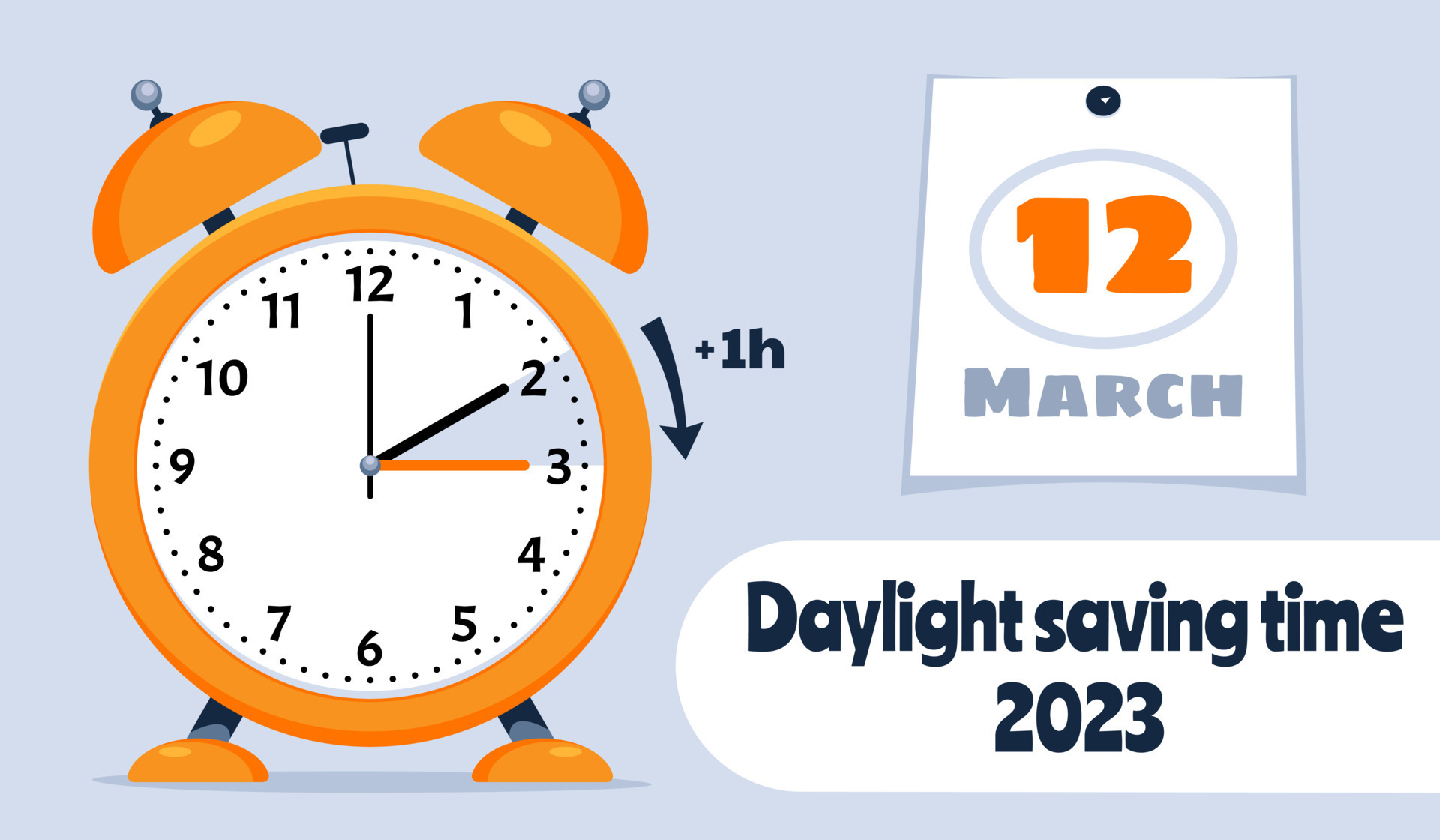 Spring Daylight Saving Time 2023. Banner reminder with changing