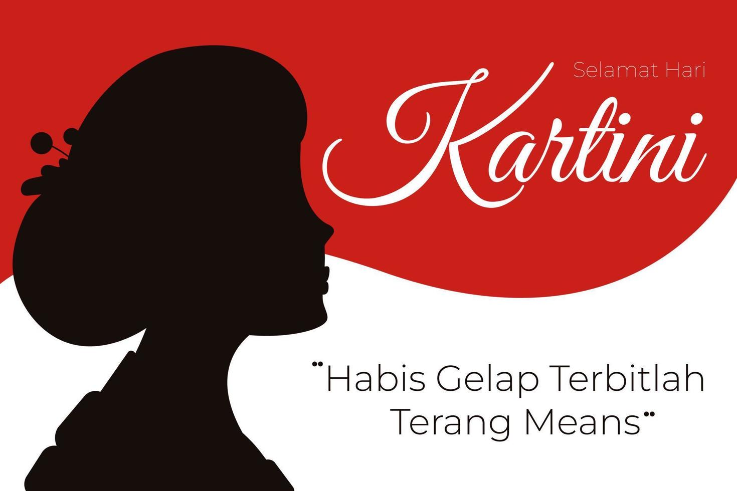 Selamat Hari Kartini. After Darkness comes Light. Happy Kartini Day. Habis gelap terbitlah terang. Indonesian Feminism Hero on background of Indonesia flag. Vector Illustration.