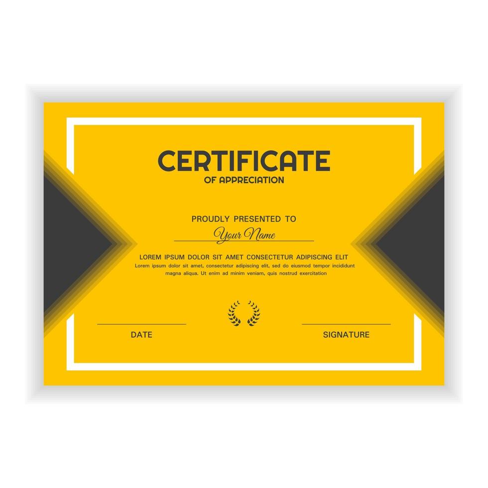 Creative Certificate of Appreciation Award Template with yellow color vector