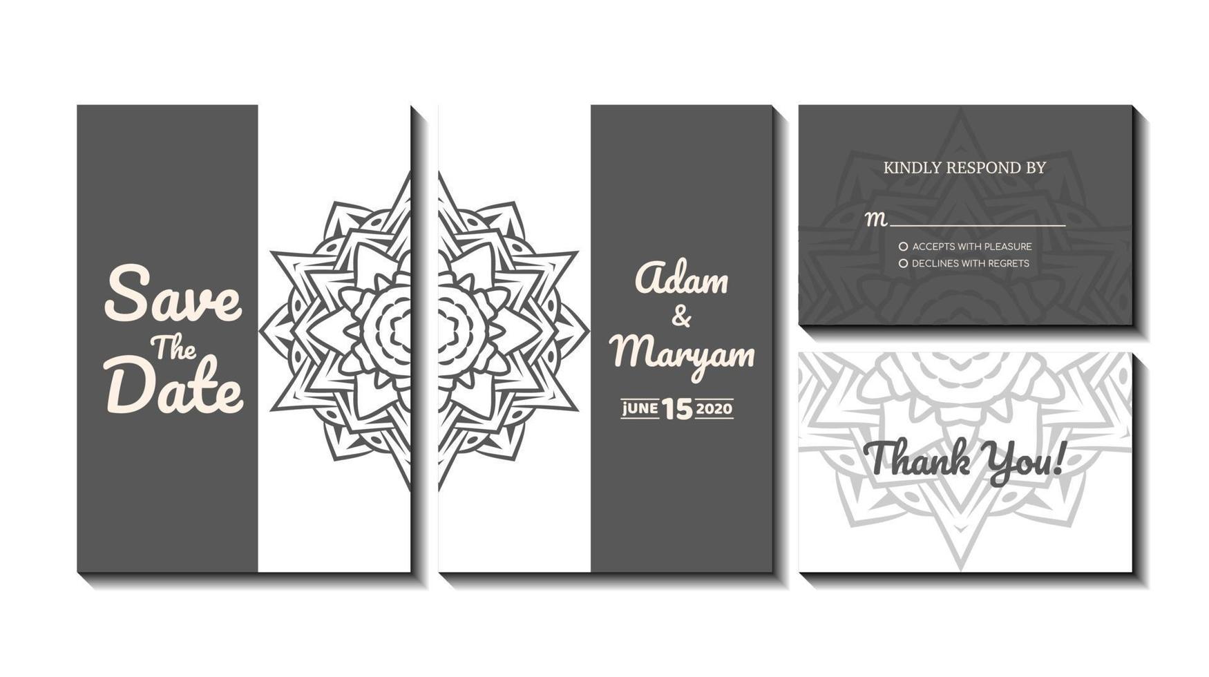 set cover content wedding invitation card with mandala, abstract frame background decoration ornament mockup greeting celebration rustic template vector illustration