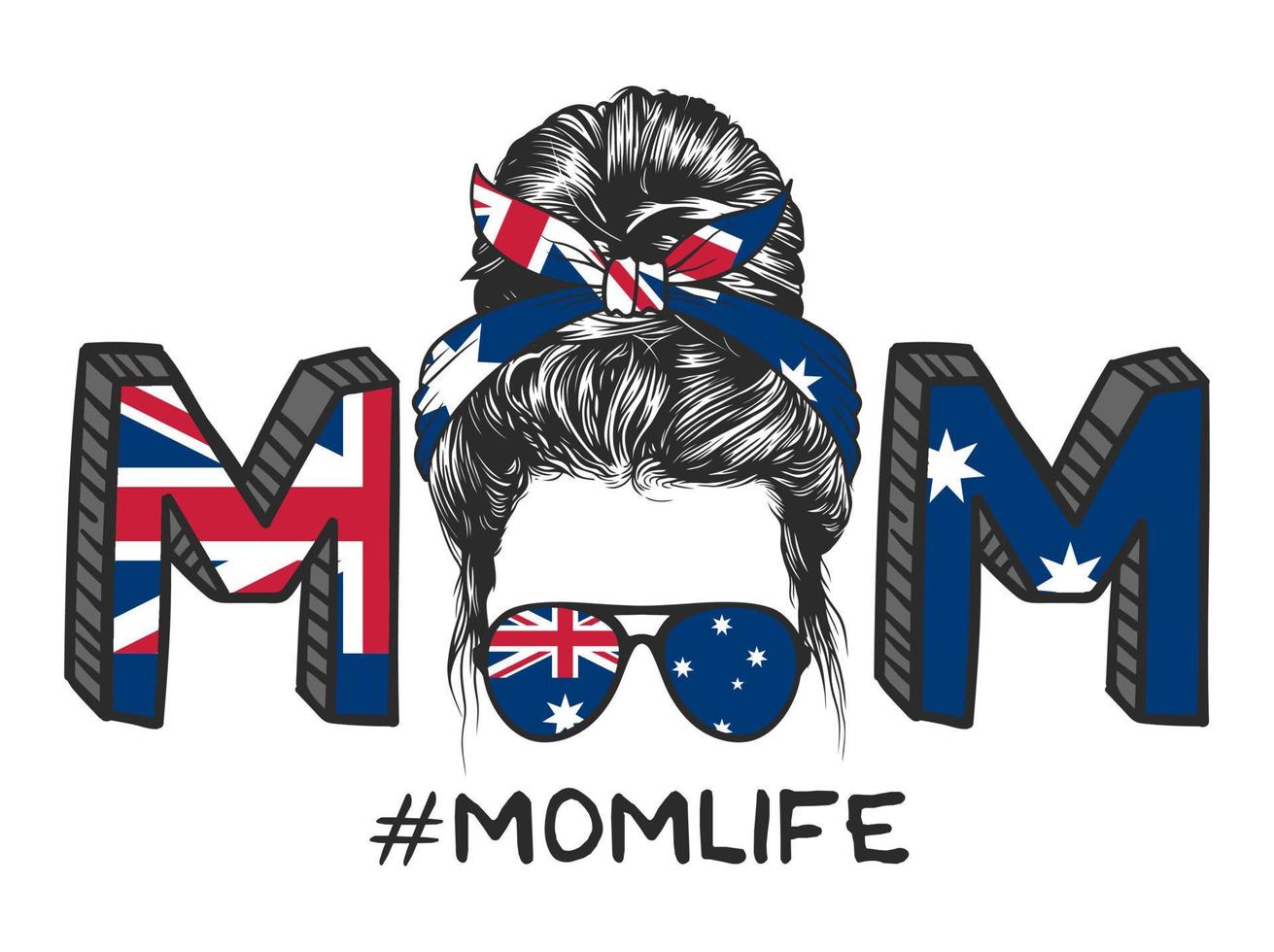 mamá con diadema de bandera australiana y gafas ilustración vectorial vector