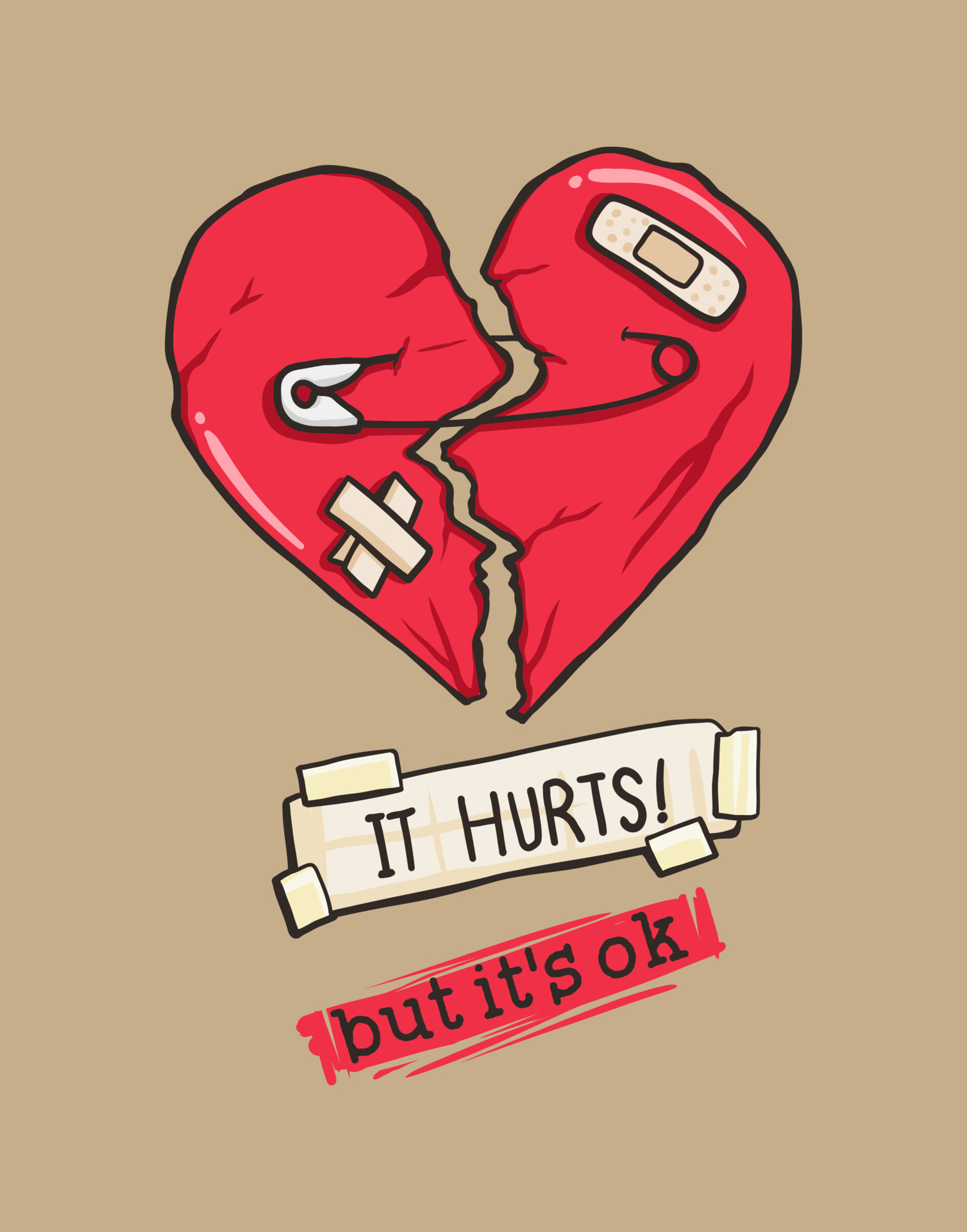 Broken heart fix with pin and bandages vector illustration 8101339