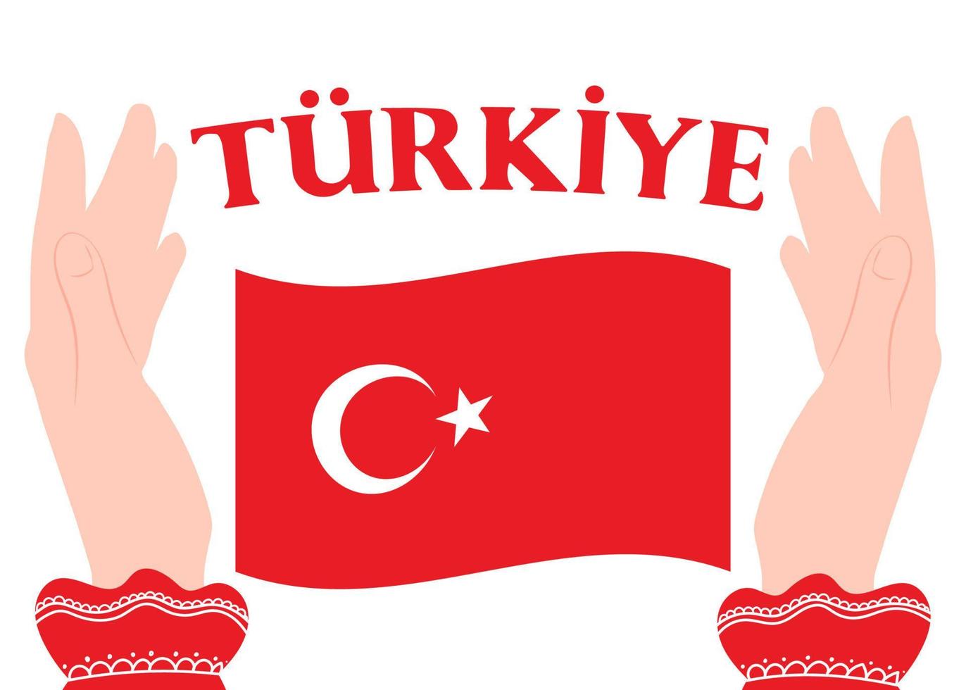 Turkish inscription Turkey, and the flag of Turkey on a white background. vector